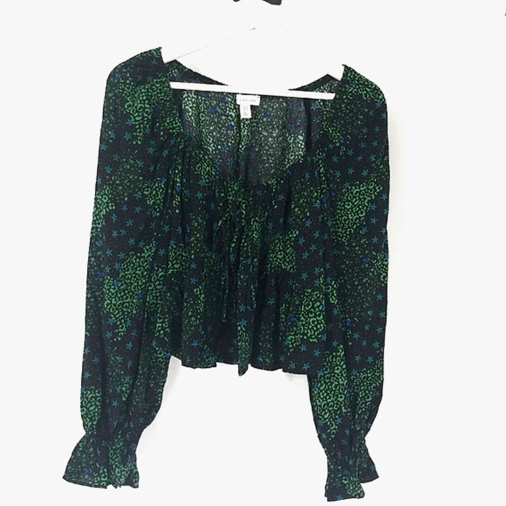 Topshop Crop Multi Color Long Sleeve Top